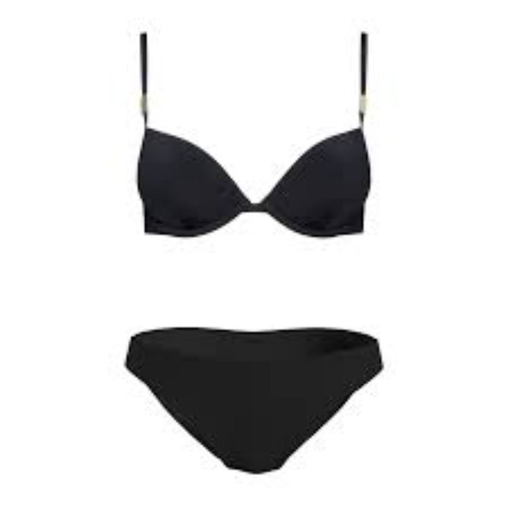 CALVIN KLEIN Black Bikini Set High Rise Gold Metal Hardware XS